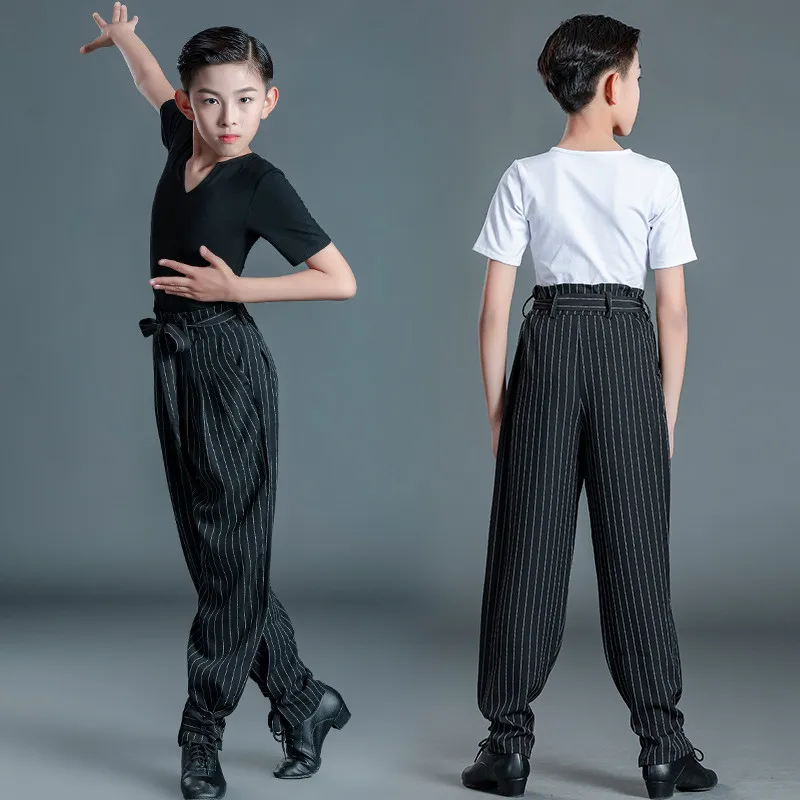 Costume de salle de Rhlatine pour enfants, costume de compétition latine pour garçons, vêtements de danse professionnels Cha Cha Tango, chemise noire et blanche, 2021