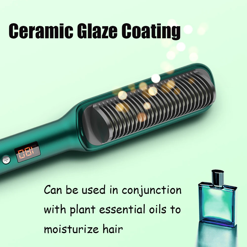 Cor-de-rosa verde alisador de cabelo escova alisamento ferro com construído em pente 20s rápido aquecimento & 17 temp configuração anti-escald ferramenta