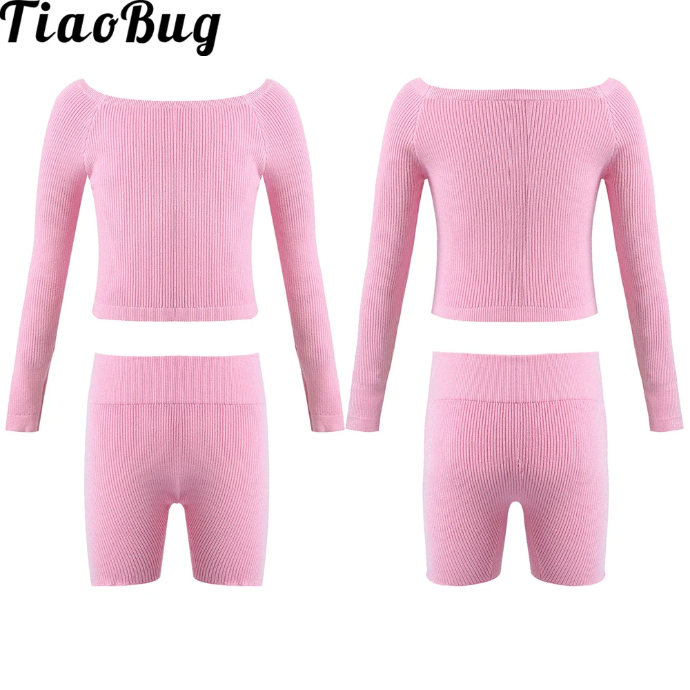 2020 Winter Kinder Mädchen Langarm Stricken Pullover Tanzen Outfits 2PCS Kinder Ballett Kleidung Set für Bühne Leistung