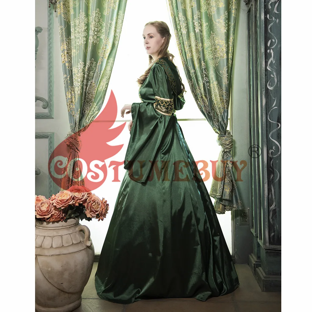 CostumeBuy Medieval Women Dark Green Trumpet Sleeves Dress Victorian Gothic Retro Dress Vampire Evenging Dress L920