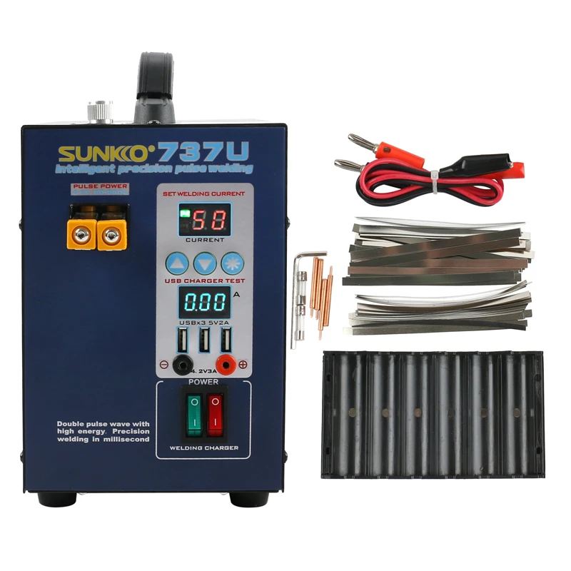 SUNKKO 737U Digital Display Double Pulse Spot Welder LED Illumination USB Charging Handheld Welding Machine For 18650 Battery