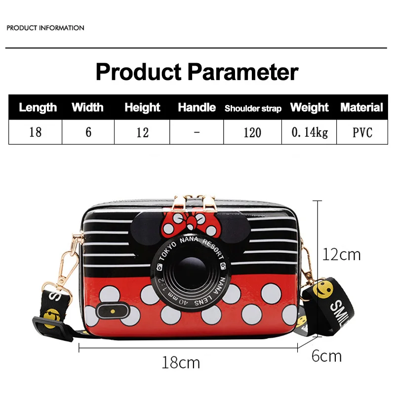 Disney Mickey Mouse Girl Camera Bag Messenger Mobile Phone Bags Mini Coin Purse Versatile PVC Shoulder Diagonal Handbag Backpack