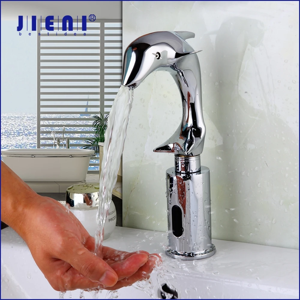 

JIENI Dolphin Design Automatic Sensor Hands Free Bathroom Basin Sink Solid Brass Faucet Deck Mounted Chrome Polished Mixer Tap