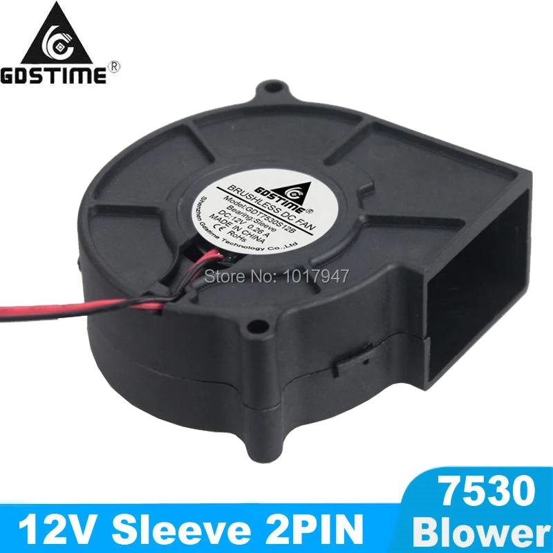 

5 Pieces LOT Gdstime DC 12V 2Wire Cooling Brushless Blower Fan 7530 75mm 75x30mm 7530s