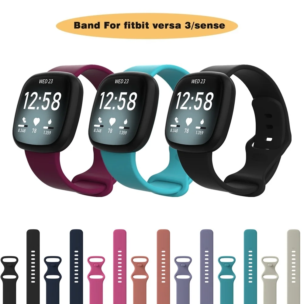 Silicone Watchband For Fitbit Versa 3 4 Sense 2 Soft Adjustable Original Breathable Sport Bracelet Rubber Loop Waterproof Strap