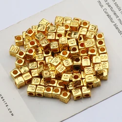 Noble Golden Square Acrylic Letter Loose Spacer Alphabet Beads For Charm Bracelet Making Necklace Jewelry Accessories