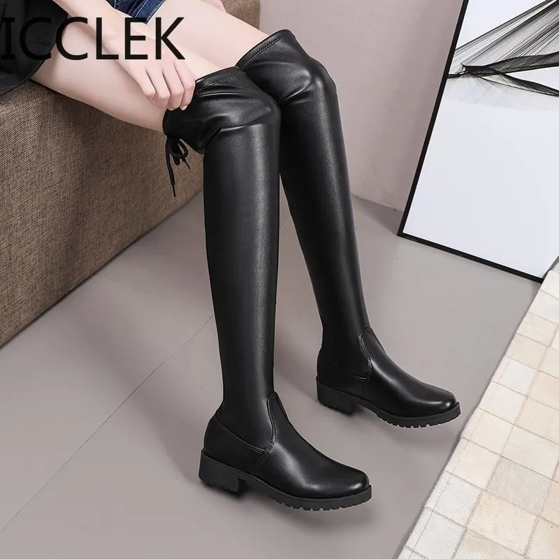 2020 Fashion women\'s boots winter high heels quality long comfortable Mujer thigh high boot Botas Mujer knee enlarges 35-43