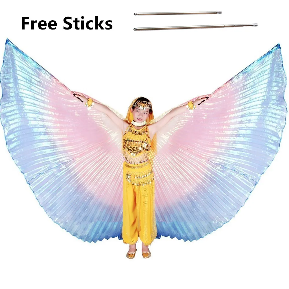 Multicolor Bauchtanz Isis Flügel + Sticks Kostenloser für Kinder Schmetterling Flügel Erwachsene Bauchtanz Kostüm Bufandas Zubehör