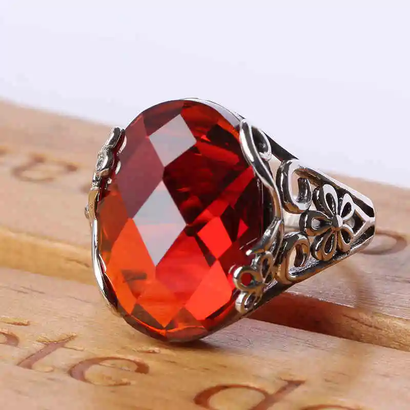 ZHJIASHUN Royal 100% 925 Sterling Silver Natural Garnet Rings For Women Vintage Gemstone Ruby Anniversaries Ring Silver Jewelry