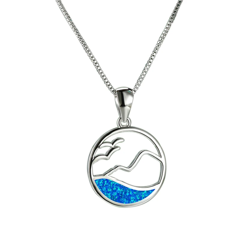 2024 Cute Women Sea wave/seagulls/sea water Geometric Pendant Necklace for Women Gift Fashion Jewelry Imitation Opal Necklace