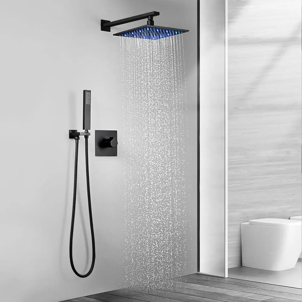 2024 Simple Style Plating Black 10 Inch Shower Head System Hot And Cold Mixer Faucet Rainfall Shower Kit