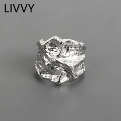 LIVVY Matte Surface Ellipse Silver Color Rings For Women Resizable Handmade 2021 Trend  Fashion Jewelry