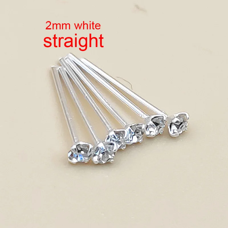 925 Sterling Silver 2mm Clear Crystal nose Stud Nose Piercing Pin body jewelry 20pcs/pack