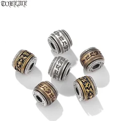 925 Silver Tibetan Six Words Proverb Spinning Beads Buddhist OM Mantra Turning Loose Beads Good Luck Jewelry Findings
