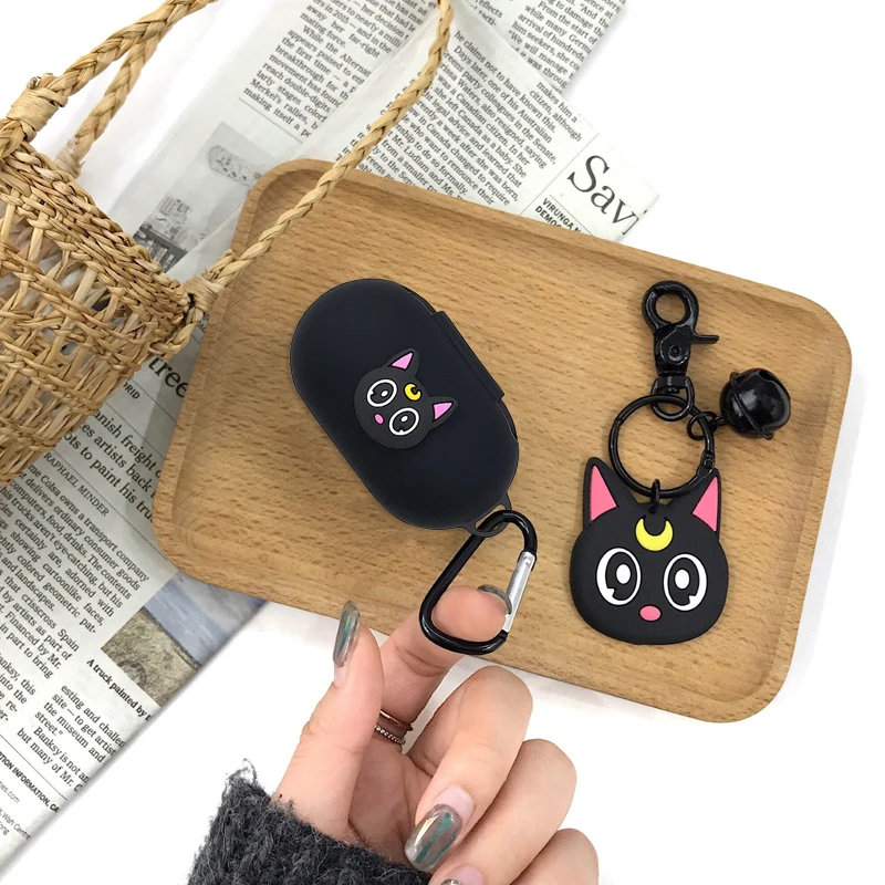 Cartoon Silicone Cover for Samsung Galaxy Buds / Buds+ Case Wireless Bluetooth Earphone Cover Cute Cat Keyring Pendant