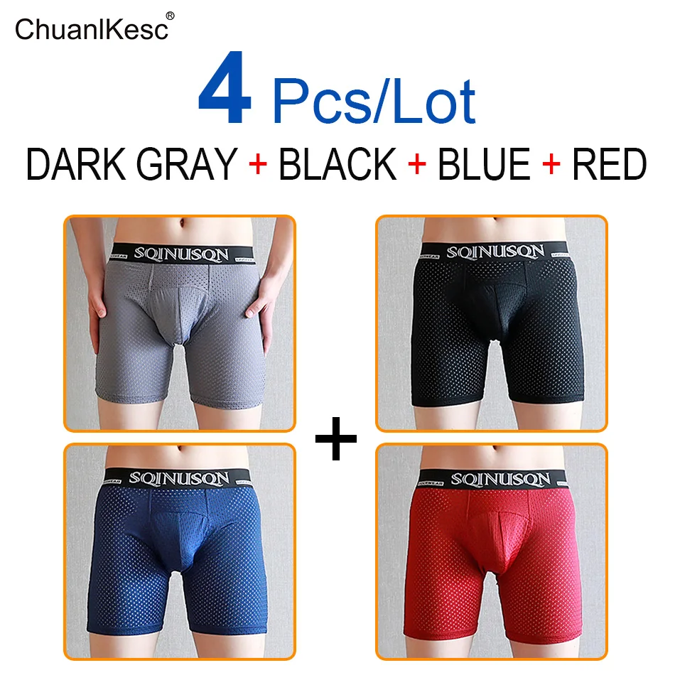 Fashion Comfortable Long Leg Short Leg Men's Boxers Shorts Male Underpants Man Underwear Sexy Boxer Panties Convex Pouch 4 Pcs