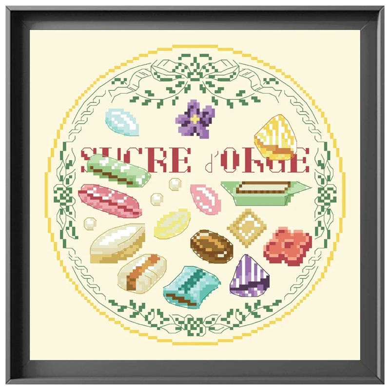 Candies cross stitch kits foods aida fabric 18ct 14ct 11ct light yellow cotton thread embroidery kits DIY craft set