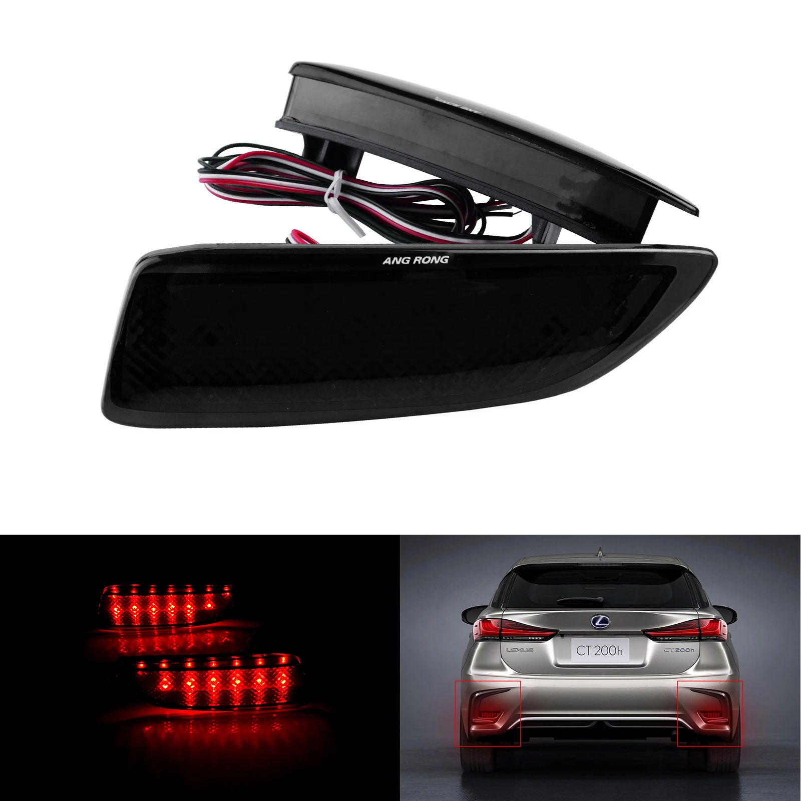 ANGRONG 2X Black Lens LED Rear Bumper Reflector Light Lamp For Toyota Corolla Lexus CT 200h 11+