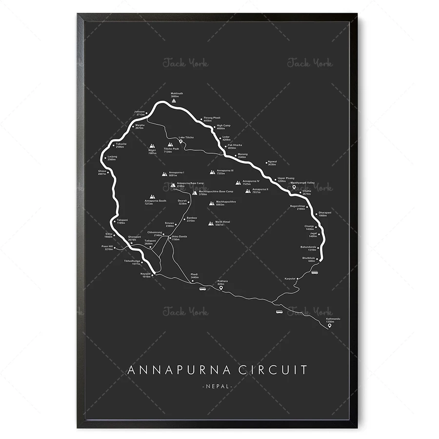 Annapurna حلبة ملصق | Annapurna درب خريطة | Annapurna جدار الفن | نيبال المشي لمسافات طويلة | Himalayas | تخفيف مغامراتك | Trail