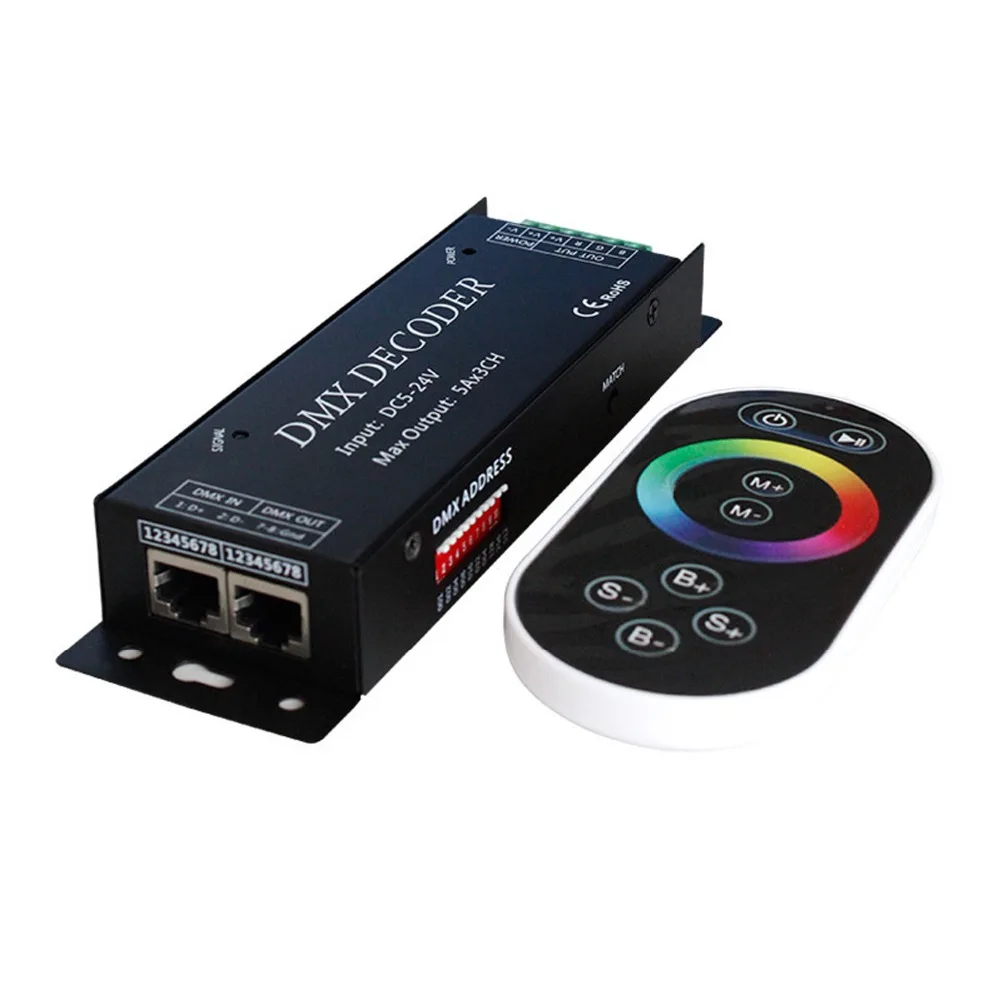 

DC5-24V 15A 3 channel LED strip DMX decoder RGB controller wireless remote controller RGB remote decoder 11 kinds mode