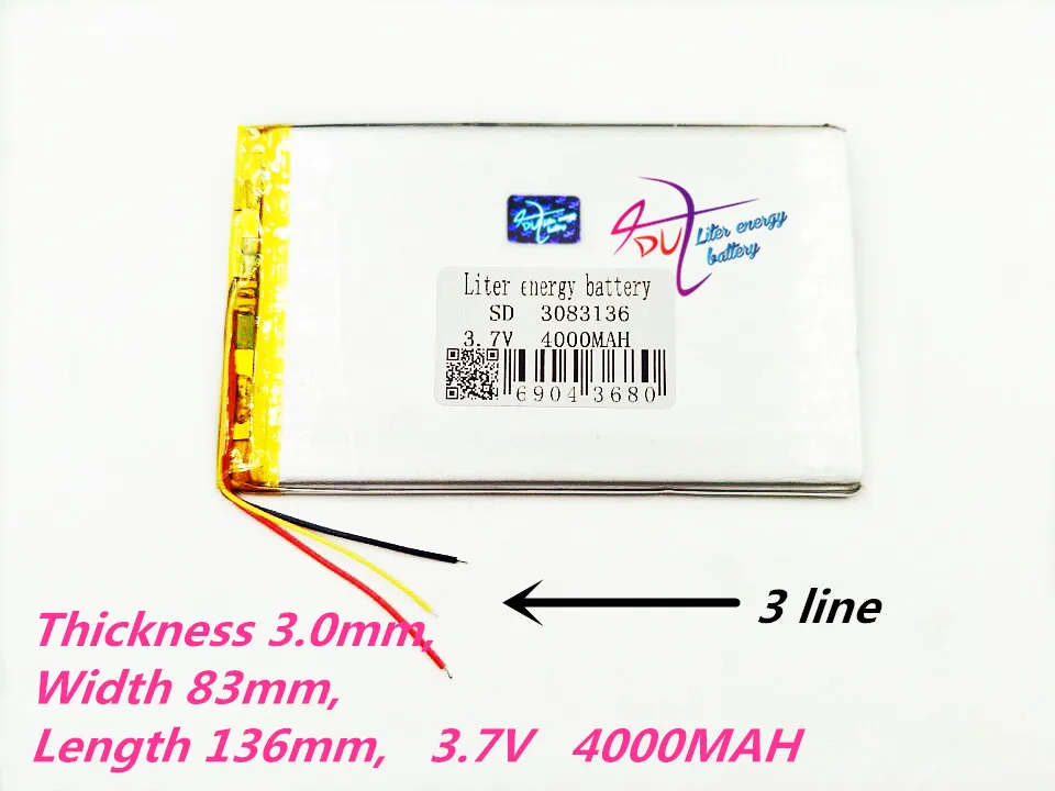 3 line 3083136 3.7V tablet battery 4000MAH 3083138 li-ion rechargeable battery for medical device or POS DVD DVR  3084134