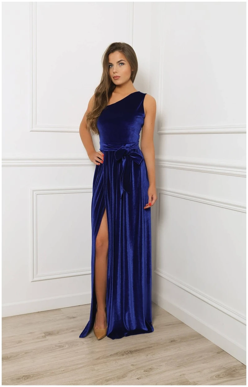 Lorie Goedkope Royal Blue Velvet Avondjurken Een Schouder Formele Party Gown Lange Maxi Jurk Plus Size Speciale Gelegenheid Jurken