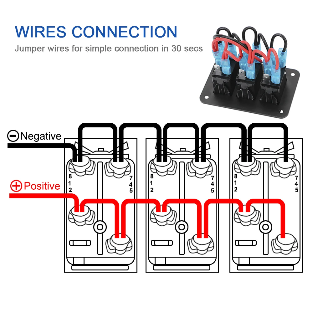 Overload Protection ON/OFF Lights Single row automobile switch 3 Gang Rocker Switch Panel Car Truck Circuit Breaker