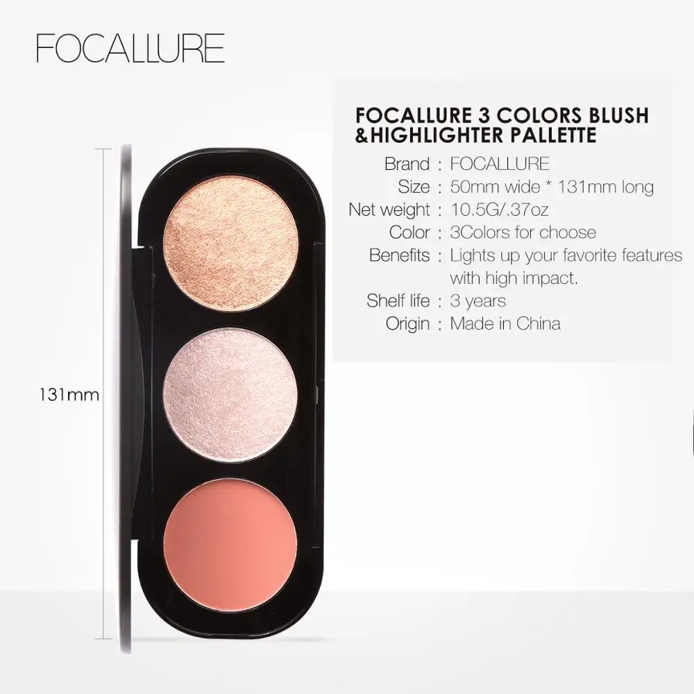 Focallure 3 Colors Blush&Highlighter Palette 3 In 1 Makeup Palette Luxury Matte Shimmer Powder Face Contour Bronzer Blusher