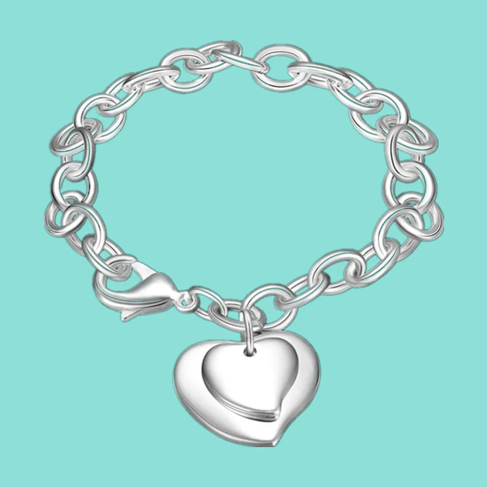 925 Sterling Silver Bracelet Jewelry Heart Card Bracelets For Women Men Charm Jewelry Party Gift