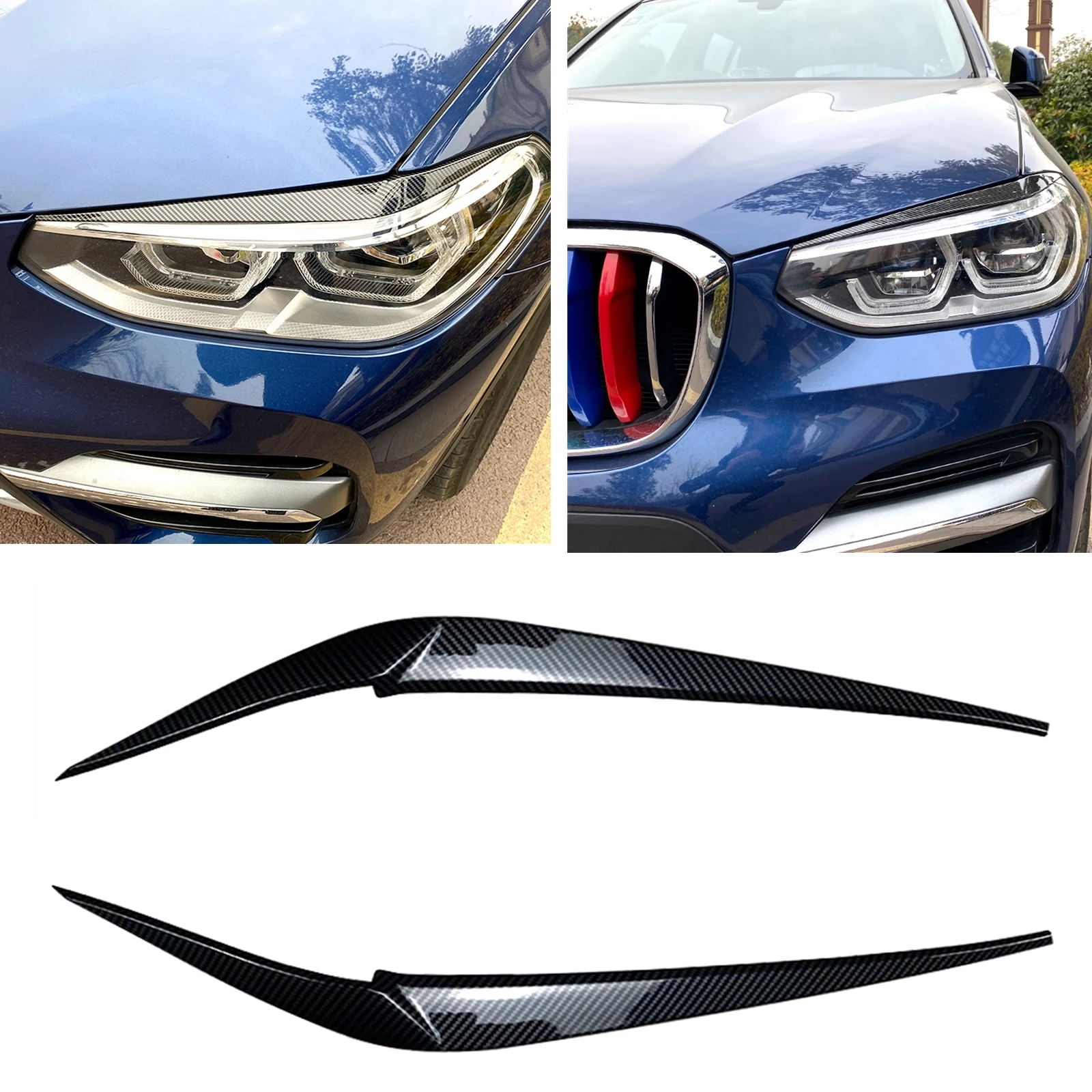 Headlight Eyebrow For BMW X3 G01 X4 G02 2018-2022 Carbon Fiber Look/Gloss Black Headlamp Eyelid Front Head Light Lamp Cover Trim