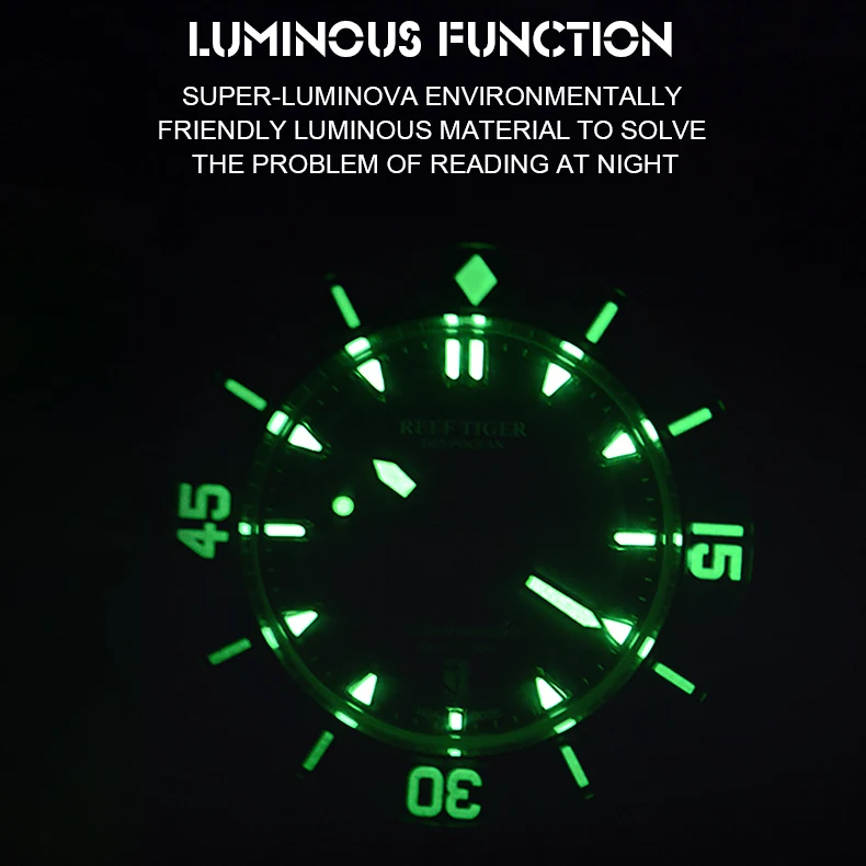 REEF TIGER-Montre de Plongée Mécanique et existent pour Homme, Étanche à 200m, avec Bracelet en Caoutchouc, Lunette en Saphir, RIncome 3035