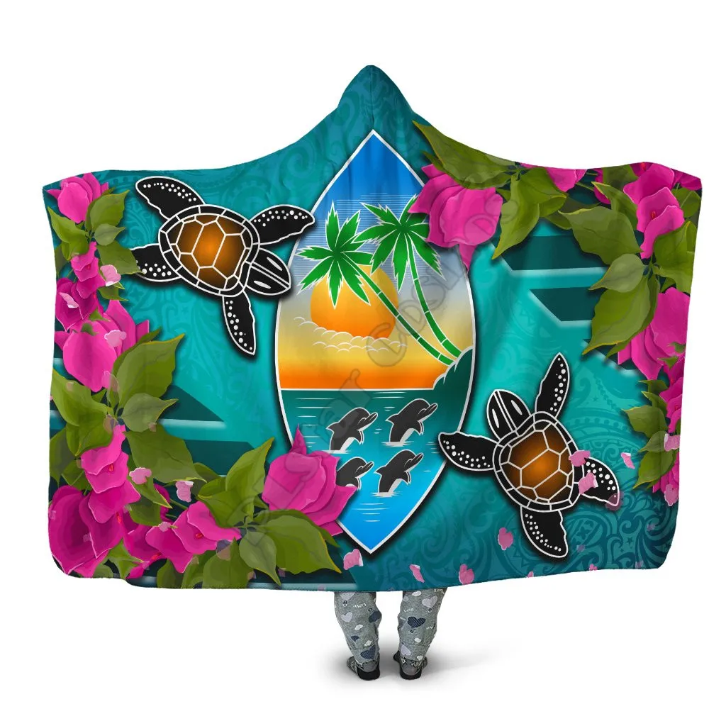 

Guam Hooded Blanket Couple of Turtles 3D printed Wearable Blanket Adults Kids Various Types Hooded Blanket