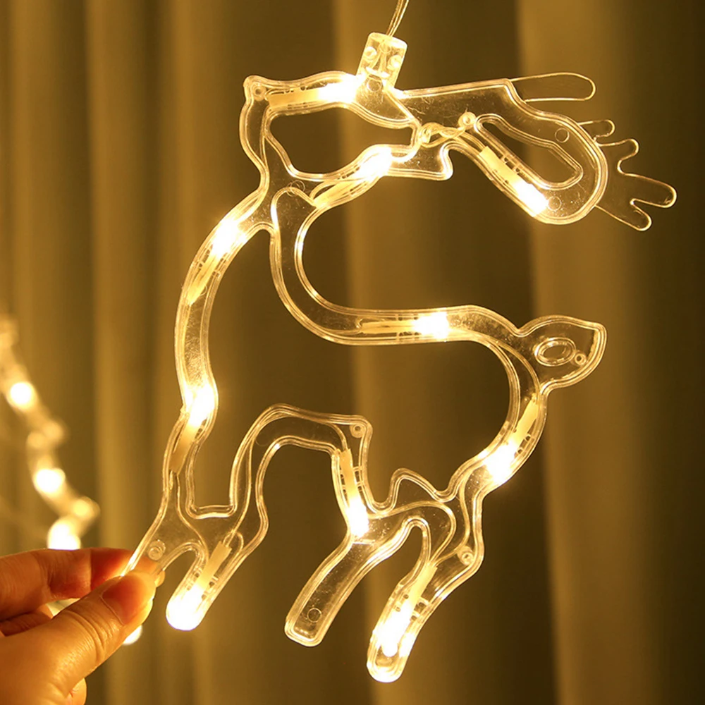 Imagem -04 - Eua Plug Led Árvore de Natal Cervos Sinos Estrelas Guirlanda Fada Cortina Luz para o Ano Novo Festa Casamento Barra Férias Decoração 2.5m ue