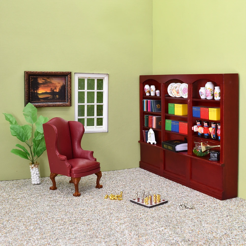 ILAND Dollhouse Study Room Furniture Mini Bookcase Sofa Potted Plant For Doll House Miniatures Accessories Home Decor Ornaments