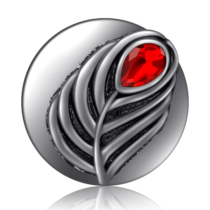 KZ3512 New Beauty feather Rhinestone 18MM snap buttons fit DIY 18MM snap bracelet snap jewelry Valentine\'s Day Gift