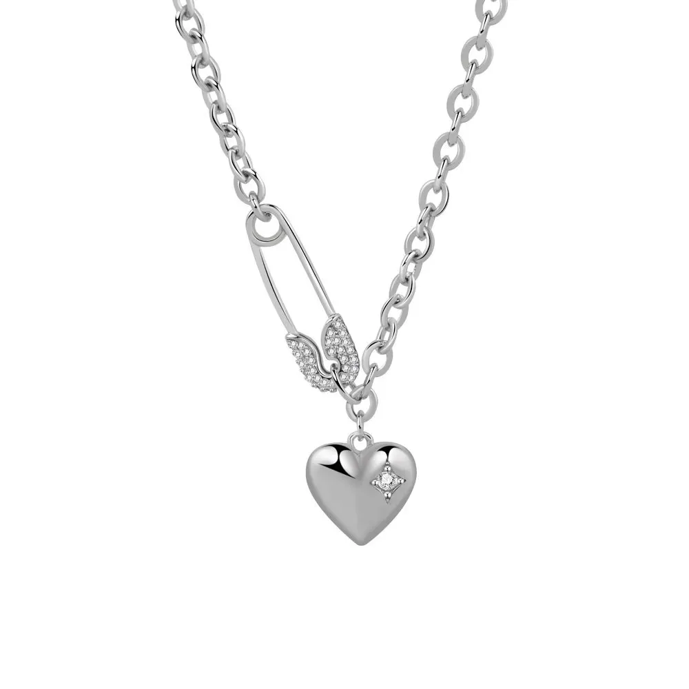 BFCLUB Silver Color Necklace For Women Clip Heart Shape O Chain Chocker Chirstamas Gift Fashion Trendy Fine Jelwery