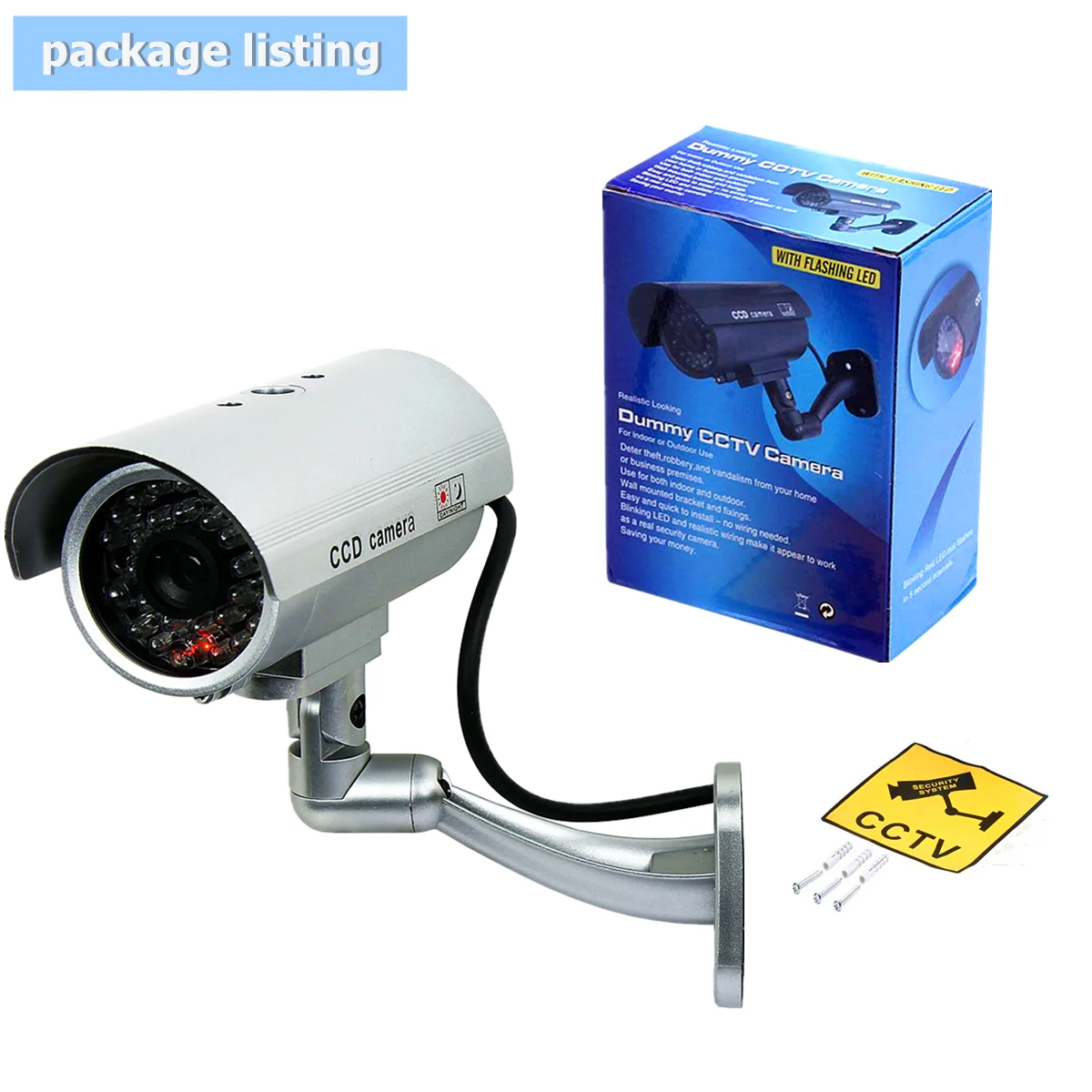 DUNIcamera-Caméras de vidéosurveillance extérieures, fausse balle de sécurité, lumière LED clignotante rouge, vraie batterie, vidéosurveillance