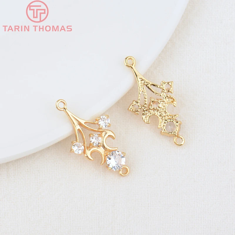 

(524)6PCS 13.5x26MM Hole 1MM 24K Gold Color Brass with Zircon Connect Charms Pendants High Quality Diy Jewelry Accessories