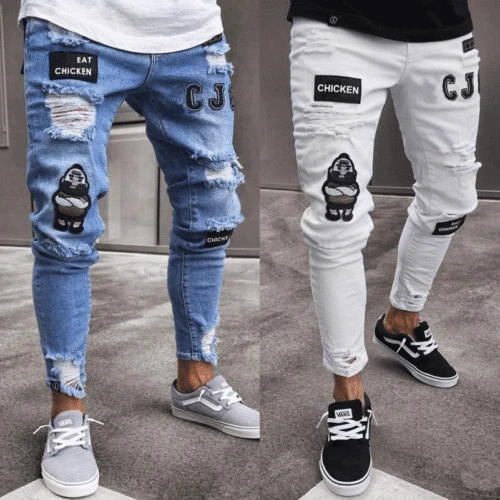 Mens Stretch Ripped Skinny Biker Jeans Broek Vernietigd Slim Fit Denim Broek