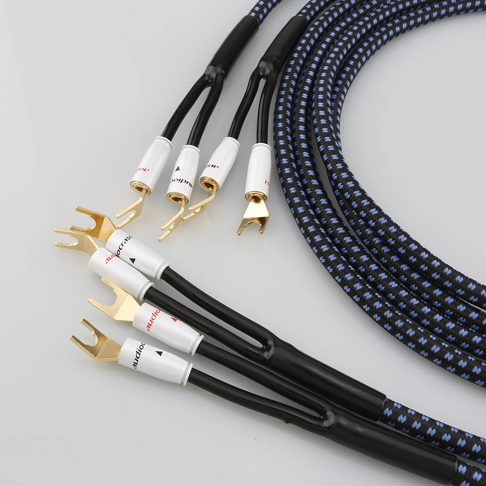 One Pair Audiocrast SP14 HIFI Silver plated Speaker Cable Hi-end OCC Speaker Wire For Hi-fi Systems Y Plug Banana plug