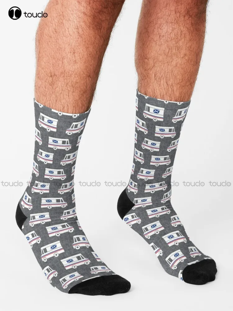 Mail Trucks - Grey Socks Anime Socks Personalized Custom Unisex Adult Teen Youth Socks 360° Digital Print Fashion New