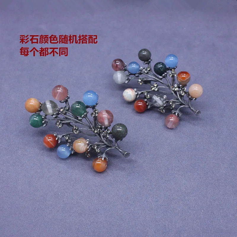 Ajojewel Vintage Colorful Natural Stone Jewelry Tree Brooch Plant Suit Pin Fashion Gift For Women Men Accessories