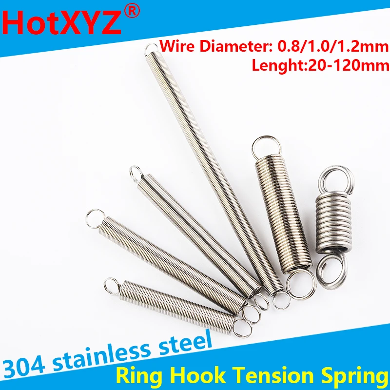 O Ring Hook Coil Cylindroid Helical Extension Pullback Tension Spring 304 Stainless Steel Wire Diameter 0.8mm 1.0mm 1.2mm