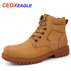 High Quality Genuine Leather Men Ankle Boots Leather Snow Boots Men Shoes Winter Punk Booties Martin Winter Boots Working Boots