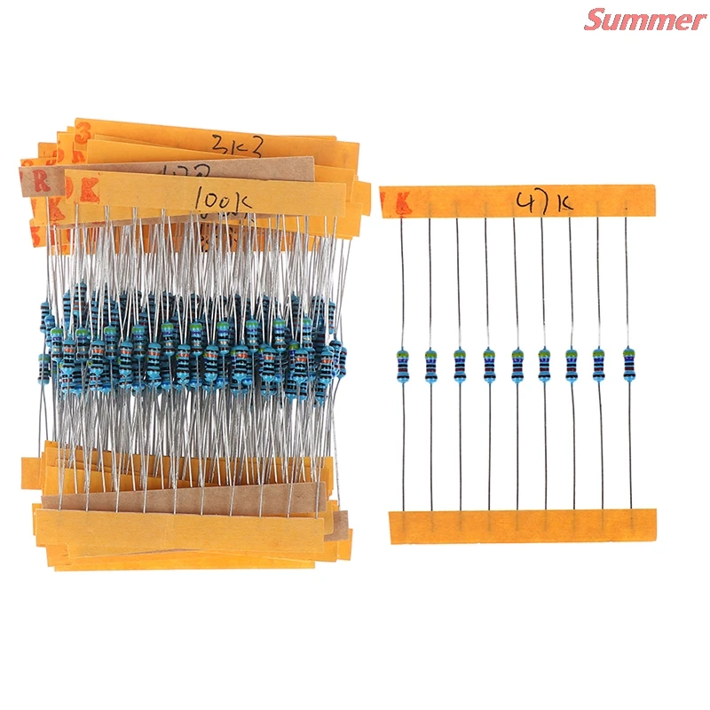 Kit de resistores de filme smart home 300-30 tipos 1/4w, resistor de filme 1% resistores de 1k 10k 100k 220ohm 1m resistores 300 peças