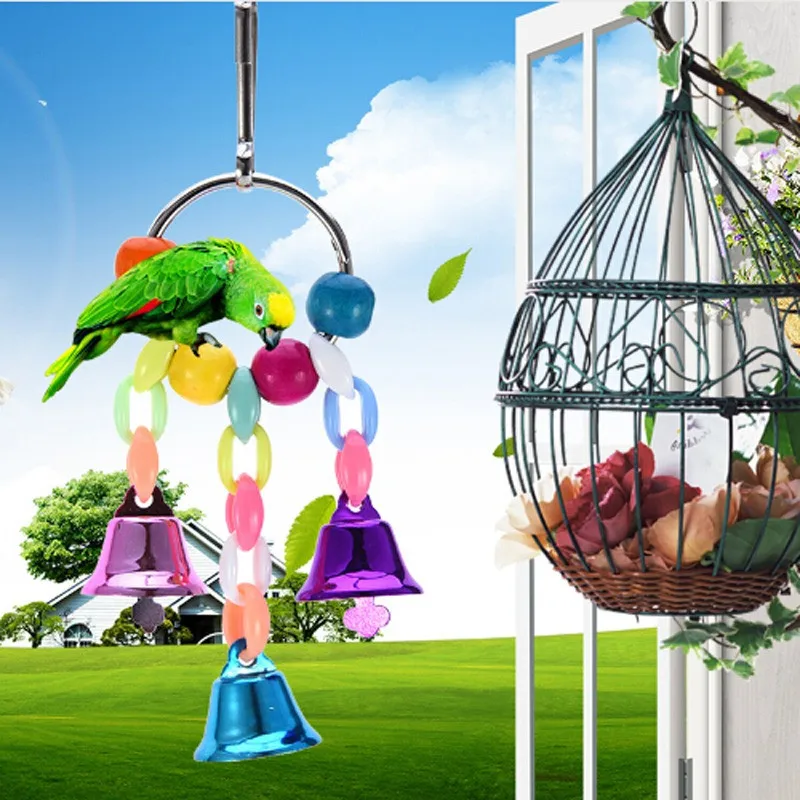 Parrots Toys Colorful Beads Bells Bird Cage Accessories For Pet Toy Swing Stand Budgie Parakeet Pet Bird Parrot Chew Swing Toys