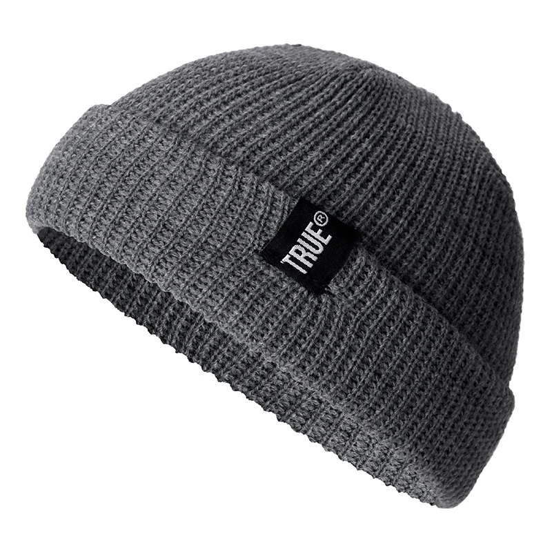 Hot Sale Daily SHORT Beanie Hat Unisex Sailor Style Winter Hat Men Women Ribbed Knitted Melon Cap True Letter Baggy Hat