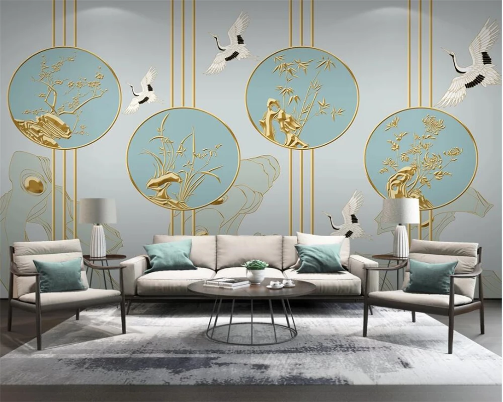 

beibehang Customized Modern New Chinese Crane Flower TV Sofa Background Wallpaper papel de parede 3d papier peint