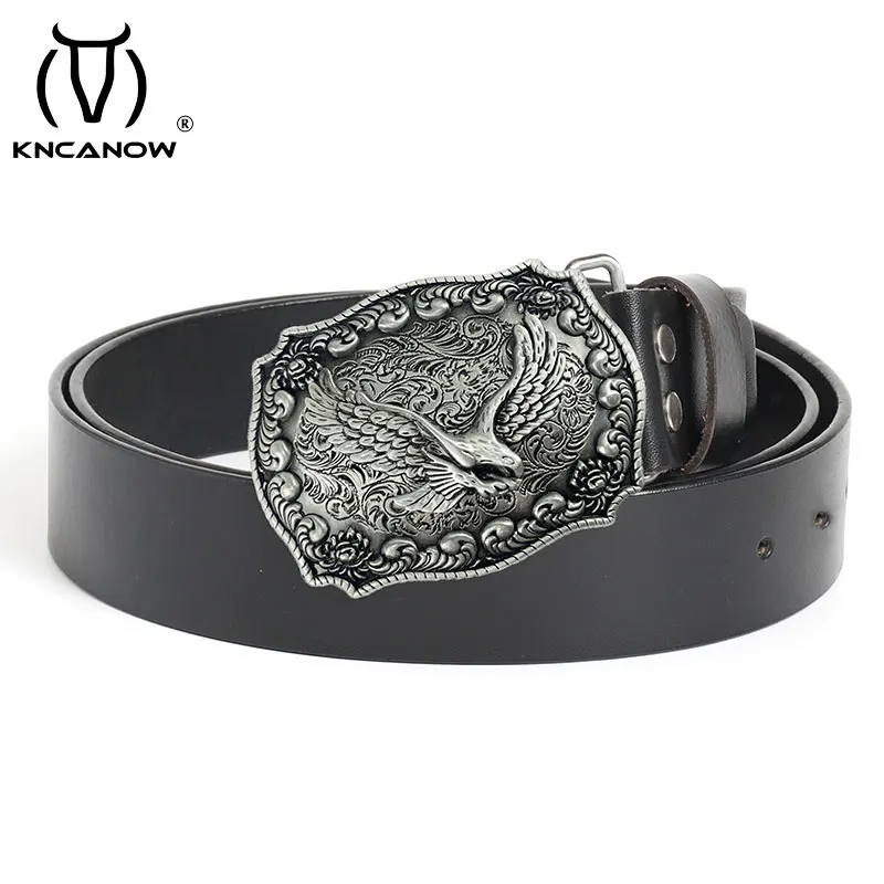 

Cowhide Belt For Men Alloy Eagle Buckle Luxury Male Western Punk Cowboy Pants Really Leather Authentic Gift Designer Waist Strap