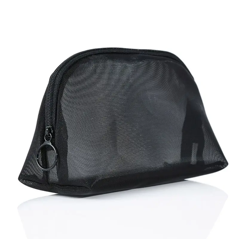 Clear Black Mesh Zipper Makeup Bag Female See Through Cosmetic Travel Portable Shower Toiletry Case